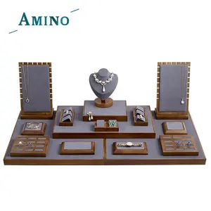 Amino2024無垢材ベルベットジュエリー小道具リングペンダントトレイブレスレットネックレスディスプレイセット