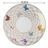 Assiette en céramique papillon colorée pour fête, spectacle, banquet, mariage, service de table, vaisselle en porcelaine fine avec bord doré, assiettes de présentation pour pain et dîner