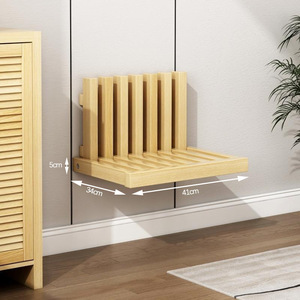 Wood Rhythm <b>Wall</b> Mounted Folding <b>Shoe</b> Bench Solid Wood Entryway Storage <b>Rack</b> Natural Color HXD0053 - Product Image 2