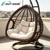 Lit suspendu moderne en rotin pour l'extérieur, cadre en aluminium, coussin imperméable, 3 places, salon, école, hôpital, jardin
