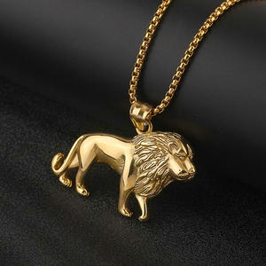 Collar de joyería hip hop personalizado con colgante de león africano de acero inoxidable para hombre - Product Image 2