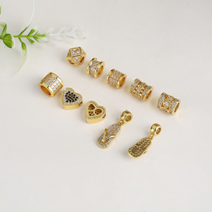 18K Gold Inlaid Zircon <b>Spacer</b> Beads Heart Rhombus DIY Jewelry Accessories for Bracelet Necklace Making - Product Image 3