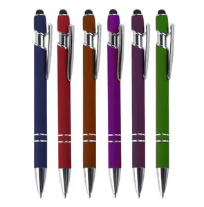 BECOL promotionnel 2 en 1 stylo à bille personnalisé multicolore stylet en métal de luxe avec logo imprimé pour l'école de bureau