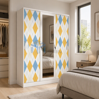 Armoire en acier imprimé avec portes coulissantes, miroir, placard métallique pour vêtements, rangement de chambre