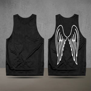 <b>Men's</b> Black Sleeveless Tank Top With <b>White</b> Wings Print Back O-Neck Casual Breathable Polyester <b>Vest</b> - Product Image 3