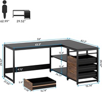 Bureau d'ordinateur en forme de L Tribesigns avec tiroirs de rangement, bureau d'angle de 59 pouces avec étagères
