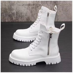2026 Men's High Top Waterproof Genuine Leather Upper Breathable Short Chelsea Boots Thick Soled Anti Slip Fashion White - Product Image 3