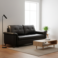 Canapé-lit moderne italien pour salon, luxe léger, cuir noir, télécommande, canapé-lit 2 places pour la maison
