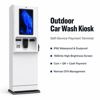 Kiosco de Pago de Autoservicio para Lavado de Autos al Aire Libre de 27/32 Pulgadas, IP65 Impermeable, 1500nits, Reciclador de Efectivo con Monedas, QR y NFC, 100+ Monedas