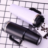 Thermos de voyage en acier inoxydable gravé au laser de style européen de 40 oz (1200 ml) pour adultes, personnalisé, noir, avec poignées