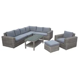 Conjunto de sofá de mimbre redondo para jardín, Patio al aire libre, <span class=keywords><strong>Adelaide</strong></span>, 7 Uds. - Product Image 1