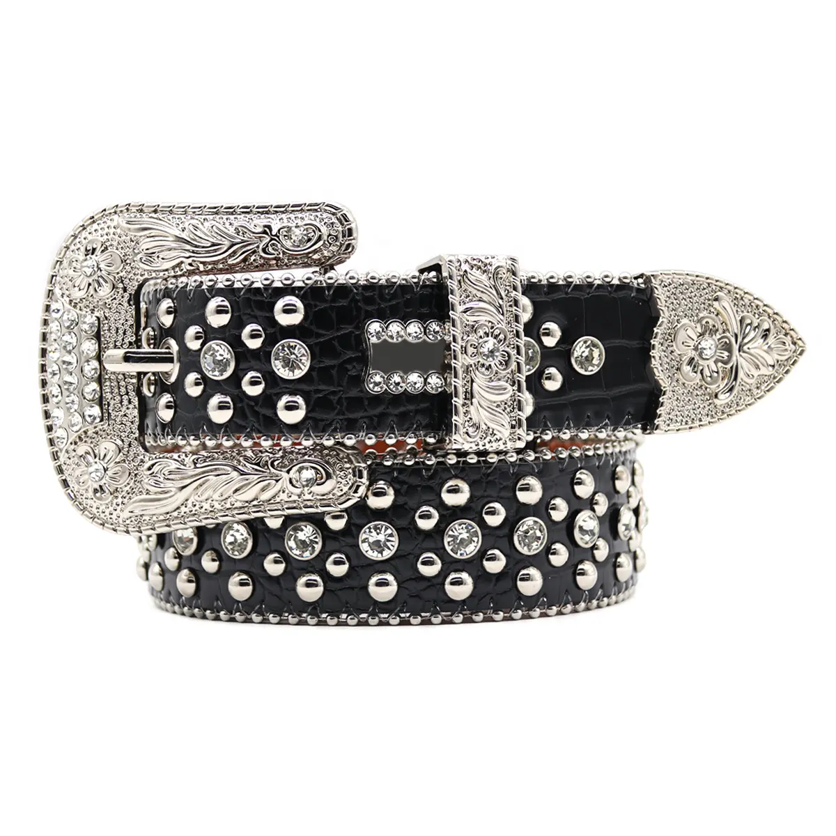 Personnalisé Diamant Western Cuir Bling Etudié Cristal Hommes Strass Designer Ceinture Hommes