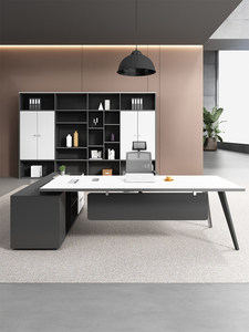 Bureau <span class=keywords><strong>de</strong></span> <span class=keywords><strong>direction</strong></span> minimaliste moderne en bois <span class=keywords><strong>de</strong></span> chêne avec ensemble chaise et armoire latérale et bibliothèque - Mobilier <span class=keywords><strong>de</strong></span> bureau personnalisable - Product Image 2
