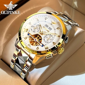 Montres OUPINKE 3270 pour homme, montre mécanique de luxe avec tourbillon, étanche 50 m, chronographe multifonctionnel, cadeau exquis - Product Image 1