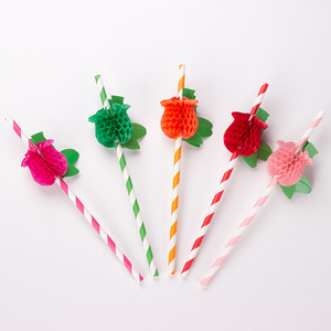 3D Colored Paper Straw Rose Beverage Decoration Disposable Party Straws Random Color Straight Pipe - Product Image 1