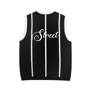 Custom <strong>Men's</strong> Casual Monogram Embroidered Black and <strong>White</strong> Knitted ODM off Shoulder Summer Sweater <strong>Vest</strong> - Product Image 2