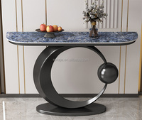 Meilleures ventes Tables consoles demi-lune de luxe avec pieds en acier inoxydable doré, plateau en pierre frittée, table d'entrée rectangulaire