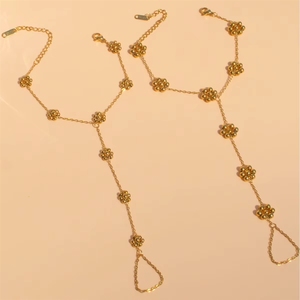Listo <span class=keywords><strong>para</strong></span> Enviar: Brazalete <span class=keywords><strong>de</strong></span> Acero Inoxidable con Baño <span class=keywords><strong>de</strong></span> <span class=keywords><strong>Oro</strong></span> <span class=keywords><strong>de</strong></span> 18K <span class=keywords><strong>para</strong></span> Mujer, con Anillo <span class=keywords><strong>de</strong></span> Dedo <span class=keywords><strong>de</strong></span> Flor y Cadena <span class=keywords><strong>de</strong></span> <span class=keywords><strong>Esclava</strong></span>, Joyería - Product Image 2