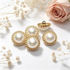 Vintage Imitation Pearl Metal Shank <b>Buttons</b> Gold Lace Rim Round Decor <b>Buttons</b> For Coat Cardigan Sweater - Product Image 1