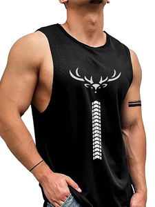 <b>Black</b> Deer Print Sleeveless O-Neck <b>Tank</b> <b>Top</b> Breathable Casual Men's Sport Wear - Product Image 4