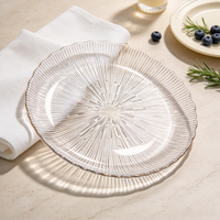Assiette à dîner en verre vintage avec bordure dorée peinte à la main, style américain, vaisselle de luxe pour mariage, fête, hôtel, plat de service