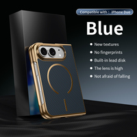 Étui magnétique texturé pour iPhone Duo avec cadre électroplaqué, film de protection d'écran intégré, anti-traces de doigts, coque de téléphone pliable
