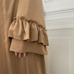 Popular Abaya Nida Material Solid Color Splicing Pleated Open Abaya Dubai Muslim Islamic Women Clothing 02# - Product Image 3