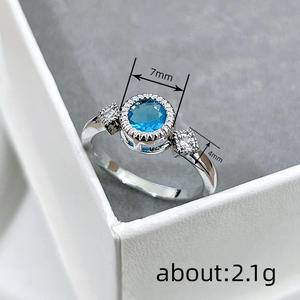 Bague en argent 925 pour femme A060, topaze ronde taille brillant, sertie pavé, bagues de fiançailles en pierres précieuses, bijoux fins - Product Image 4