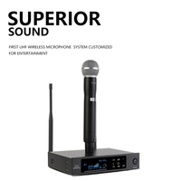 Vente en gros de microphone sans fil UHF à double canal pour la scène de la conférence de l'église à domicile Télécommande portable bon marché avec boîte Emballage inclus