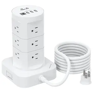 New Trend Tower Design Power Strip 3-Sided 12 Outlet 4 USB (1 USB-C) Charging Ports Surge Protector Power Strip