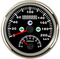Speedometer GPS ECMS PMG3-WS-200KL Baru 200KMH dengan Lampu Sein, Lampu Jauh, Tachometer 8000 RPM, LED Merah, Tahan Air IP67