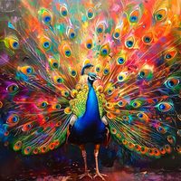 Kit de peinture au diamant 5D abstrait moderne Songwoo, paon aux couleurs vives avec des plumes de queue entièrement étendues