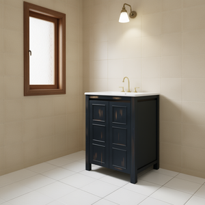 Meuble de salle de bain de style vintage 24x18x34 pouces avec portes à fermeture douce, lavabo en céramique, armoire rectangulaire en bois sur pied - Product Image 2