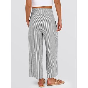 ANRABESS Pantalon palazzo rayé à jambes larges pour femme, en coton et fibre de bambou, respirant, avec poches, décontracté, pour la détente, bas de pyjama court - Product Image 5