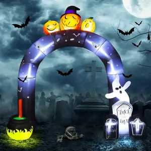Nuevo diseño, arco fantasma de calabaza inflable de 10 pies con luz LED, decoración gigante para fiesta de Halloween, soplado