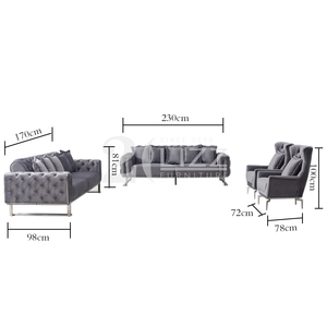 Chesterfield Furniture <strong>Grey</strong> 7 Seater Couch Velvet Fabric 3+2+1+1 Sofa <strong>Loveseat</strong> and Chair - Product Image 6