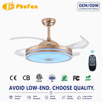Ventilateur de plafond moderne intelligent à économie d'énergie, 42 pouces, 36W, LED, extra large, avec télécommande, moteur DC 6 vitesses, dimmable
