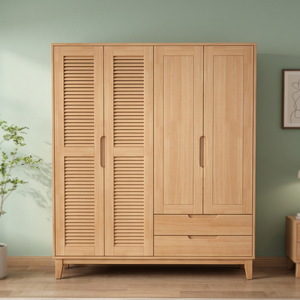 Modern Wooden Wardrobe With Shutter Doors Hinged Freestanding Scandinavian Design <b>Bedroom</b> <b>Storage</b> <b>Cabinet</b> - Product Image 5