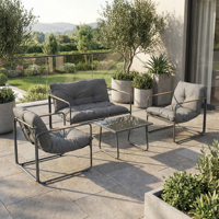Ensemble de mobilier de patio moderne en métal, canapé d'extérieur élégant en tissu, ensemble de conversation de jardin avec coussins imperméables pour parc et appartement
