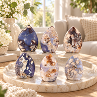 Ornement Goutte d'Eau en Agate Bleue Sakura, Pierre de Cristal Polie, Décoration d'Intérieur, Présentoir de Bureau, Cadeau