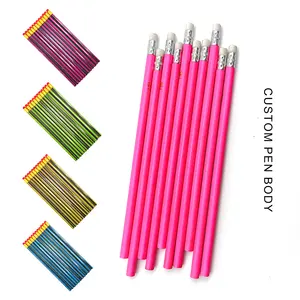 Crayon HB en bois de forme ronde rose avec logo personnalisé à bas prix avec gomme pour écolier