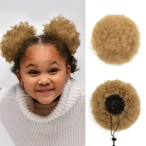 Extension <span class=keywords><strong>de</strong></span> Cheveux Synthétiques <span class=keywords><strong>Afro</strong></span> Puff Chignon Durable avec Cordon <span class=keywords><strong>de</strong></span> Serrage <span class=keywords><strong>Queue</strong></span> <span class=keywords><strong>de</strong></span> <span class=keywords><strong>Cheval</strong></span> Noir 4 Pouces Pratique Fluffy Kinky Curly Kid Hair - Product Image 3
