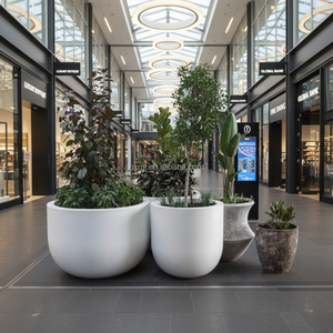 UV Protected Durable Luxury <b>White</b> Round Fiberglass Planter Floor Hotel Corridor Flower <b>Pot</b> Decor Vase - Product Image 4