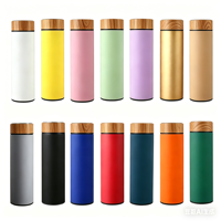 Bouteille d'eau isotherme en acier inoxydable sans BPA de 500 ml, avec couvercle en bois anti-fuite, vente en gros pour le bureau, les voyages et les cadeaux de vacances