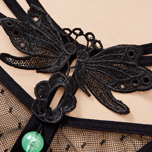 Women's <b>Sexy</b> Luminous Pearl <b>Thong</b> Black Mesh Lace Insertable Club Underwear - Product Image 4