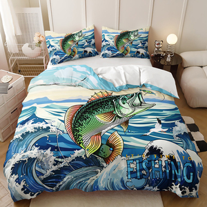 Parure <span class=keywords><strong>de</strong></span> <span class=keywords><strong>couette</strong></span> en microfibre personnalisable avec motif <span class=keywords><strong>de</strong></span> <span class=keywords><strong>poisson</strong></span> sous-marin moderne imprimé en 3D, pour usage domestique, vente en gros - Product Image 4