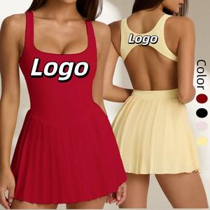 Abito da Tennis a schiena scoperta traspirante ad asciugatura rapida da esterno sportivo abito da Golf senza maniche con collo quadrato e pantaloncini da reggiseno incorporati - Product Image 1