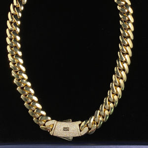 Collar de Cadena Cubana Grande de 20mm con Circones para Hombre Estilo Hip Hop Chapado en Oro Collar Grueso con Dije Joyería de Moda de Alta Calidad al por Mayor - Product Image 1