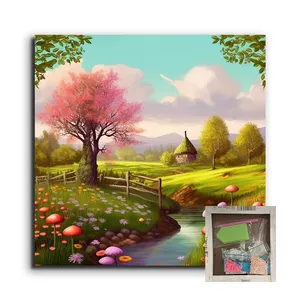 Paisaje de dibujos animados DIY Diamond Painting Set Juguetes educativos para niños pintura de diamantes con marco