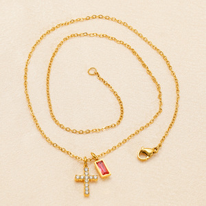 Zogxin <b>Cross</b> Pendant Necklace Gold <b>Chain</b> With Zircon Bezel Setting Daily Wear Gift Jewelry - Product Image 3